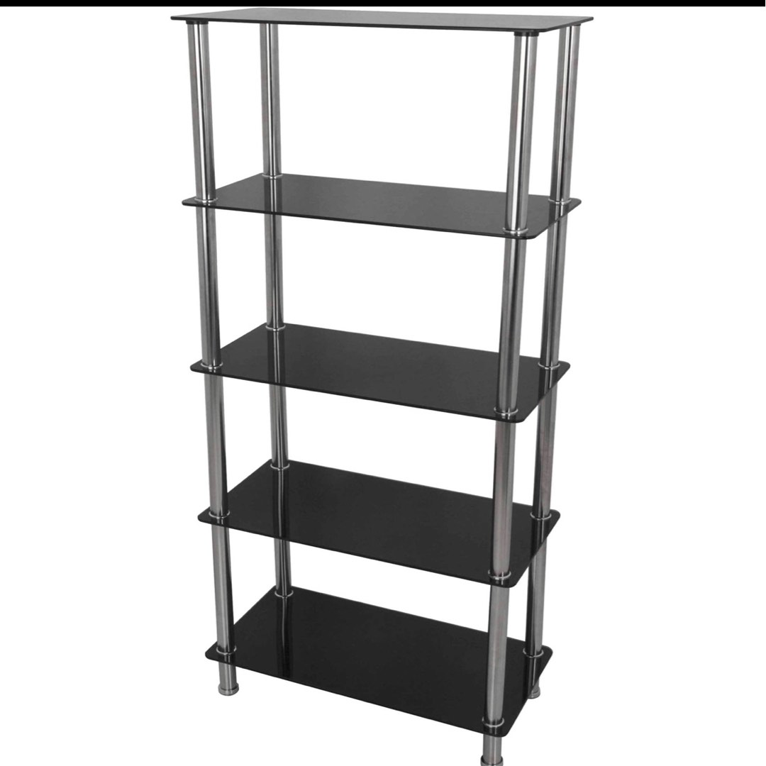 Black glass shelving unit, Furniture & Home Living, Furniture, Shelves