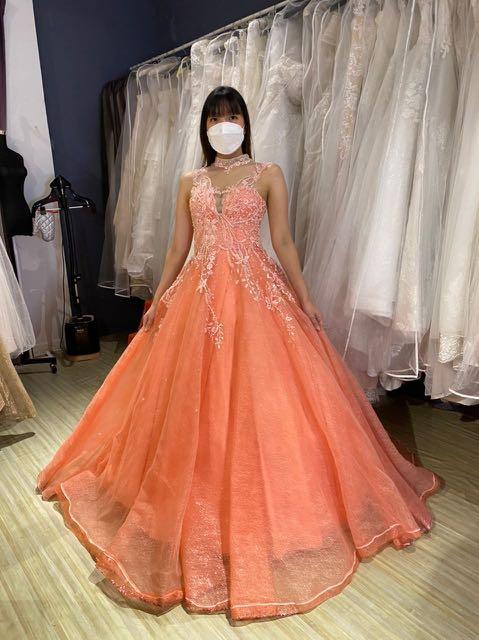 Peach deals lace gown
