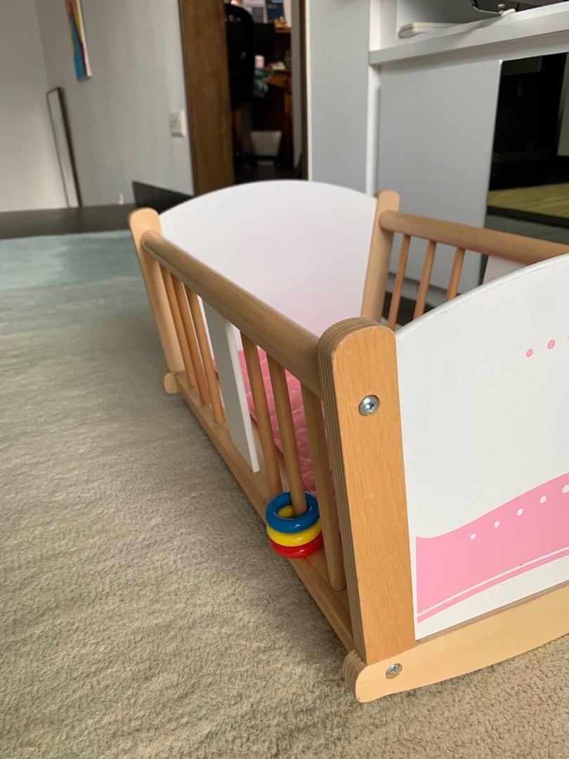 Hape Wooden Doll Cot, Doll and accessories, Hobbies & Toys, Toys & Games on Carousell