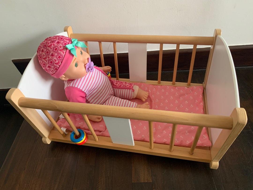 Hape Wooden Doll Cot, Doll and accessories, Hobbies & Toys, Toys & Games on Carousell