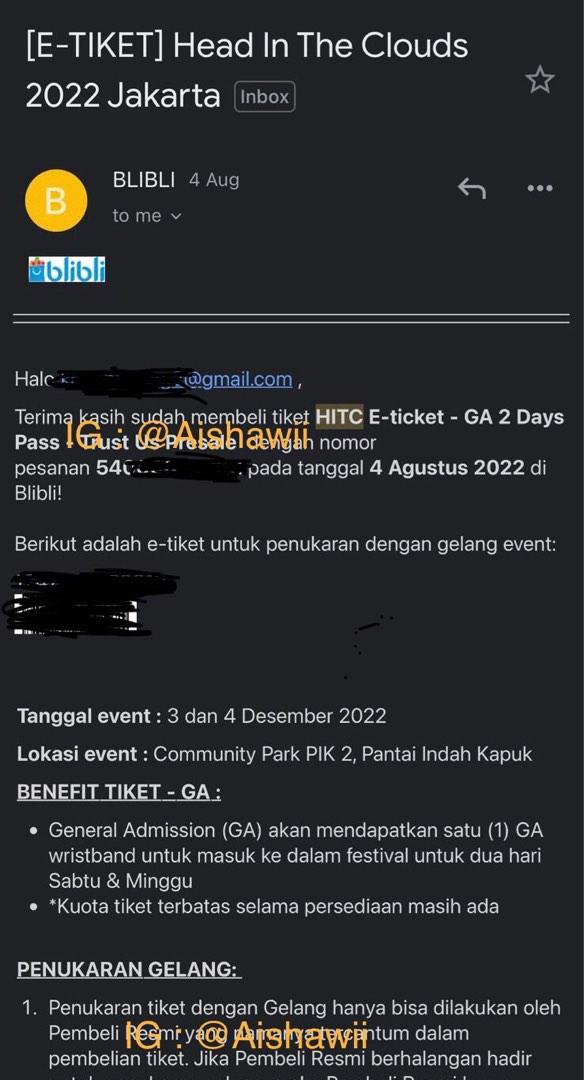 Head In The Clouds Jakarta 2022 GA 2 day pass, Tiket & Voucher, Tiket