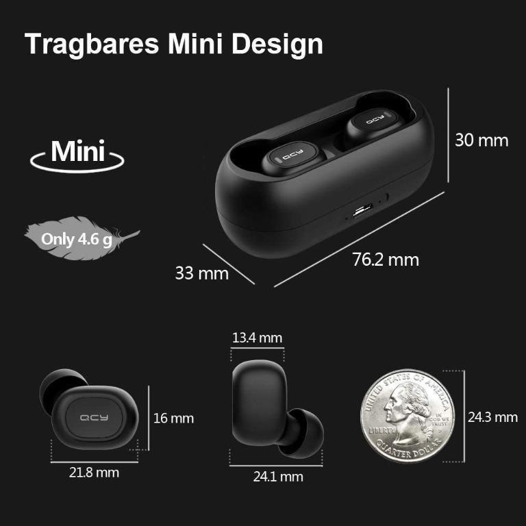 HOMSCAM QCY T1C TWS Bluetooth 5.0 Earphones Wireless Headphone 3D Stereo with Dual Microphone