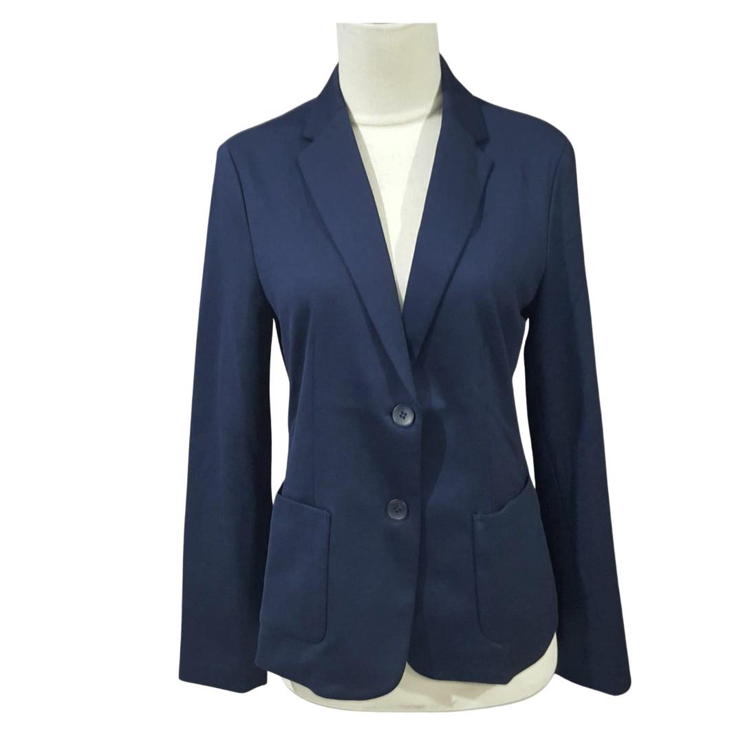 Jas Wanita Uniqlo Size M Biru dongker, Fesyen Wanita, Pakaian Wanita