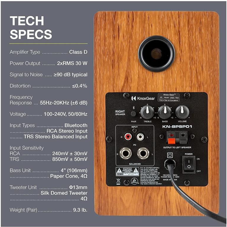 Knox Gear LP1 Powered Bookshelf Speaker with Bluetooth 30 Watt x 22.0