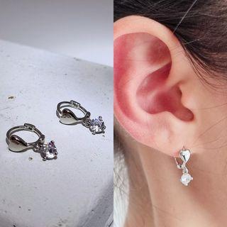 Love Heart Shape dangle Diamante Huggie earrings