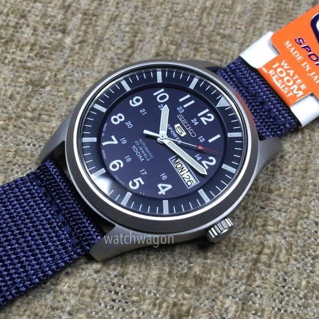 SOLD OUT Made in Japan Seiko 5 Sports SNZG11J1 Blue Dial Blue Nylon Strap Automatic Military Gents Watch SNZG11 Case width 42mm excluding crown Men s Fashion Watches Accessories Watches on Carousell