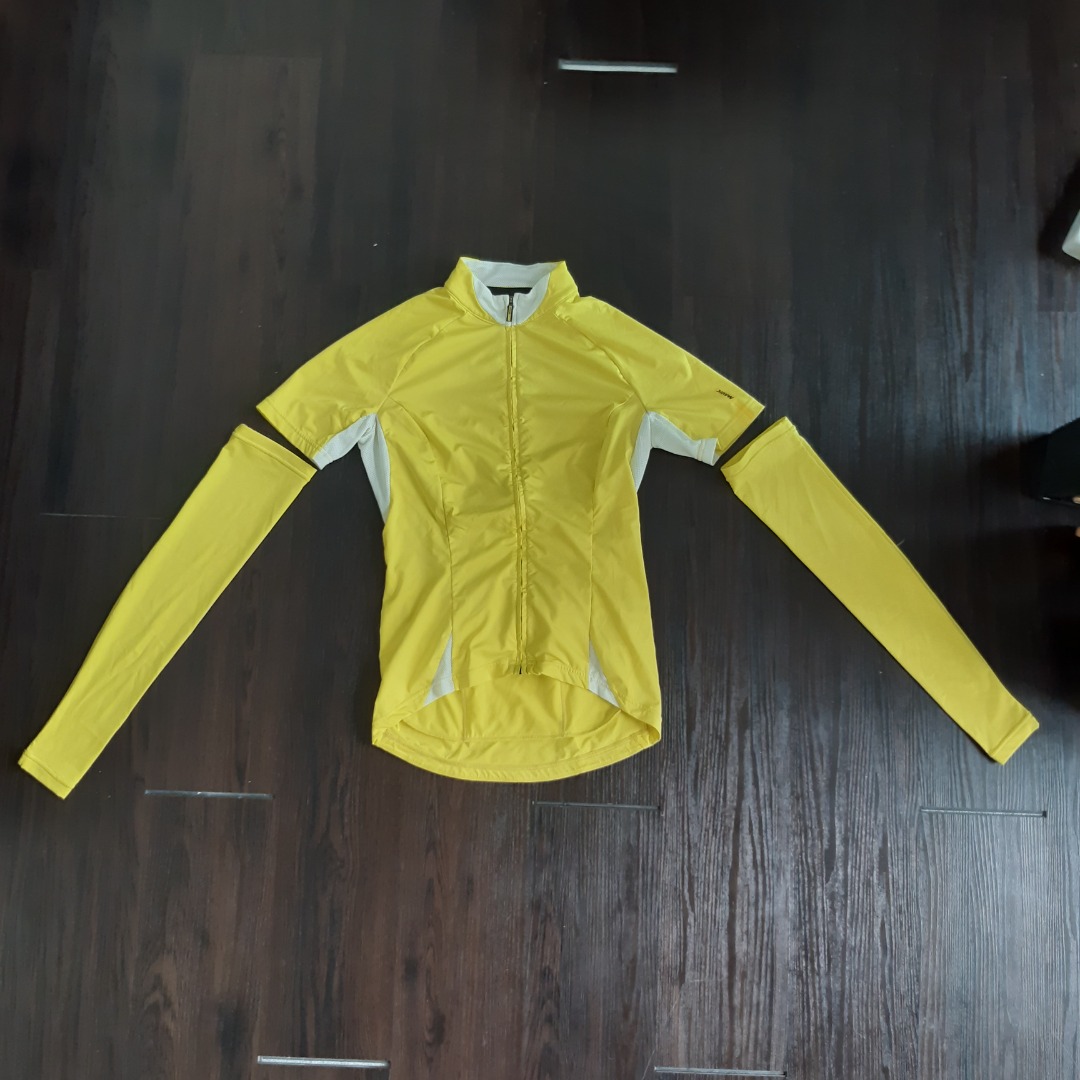Mavic yellow lycra cycling jersey shirt with sleeves, Women's Fashion