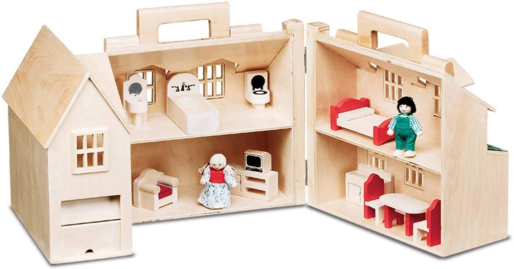 Melissa Doug Fold Go Dollhouse Features working doors two flexible wooden play figures eleven wooden furniture pieces Hobbies Toys Toys Games on Carousell
