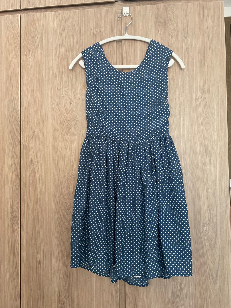 MINKPINK Blue Polka Dot crisscross back Dress