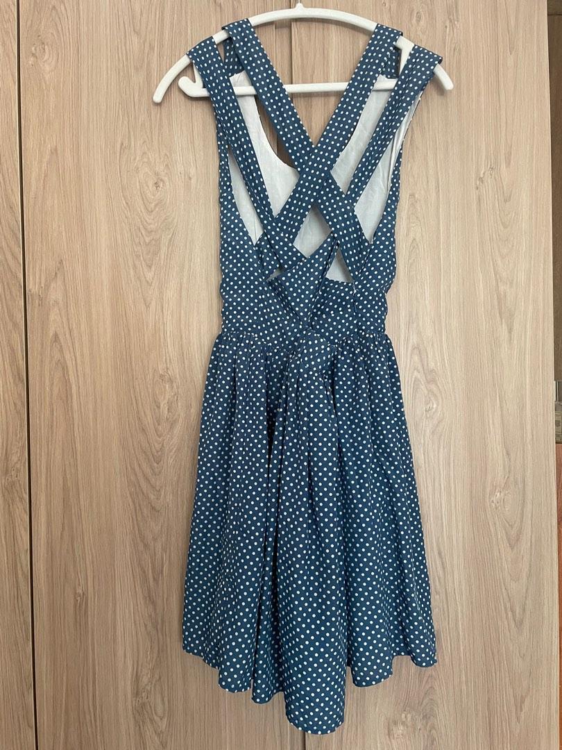 MINKPINK Blue Polka Dot crisscross back Dress
