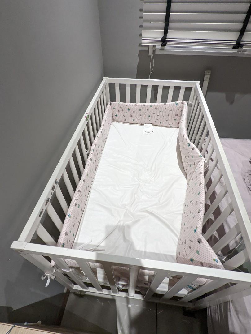 Mothercare white cot with bumper and waterproof bed, Babies & Kids ...
