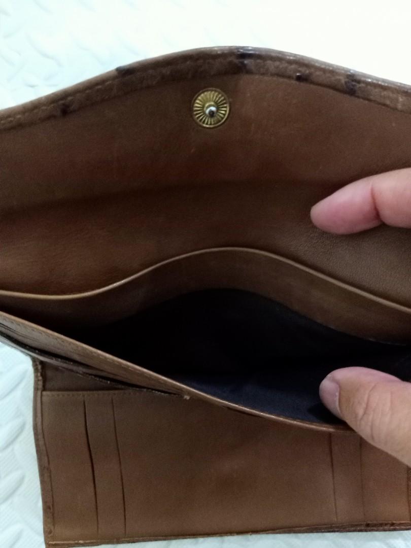 Original busby ostrich leather brown long wallet, Women's Fashion, Bags