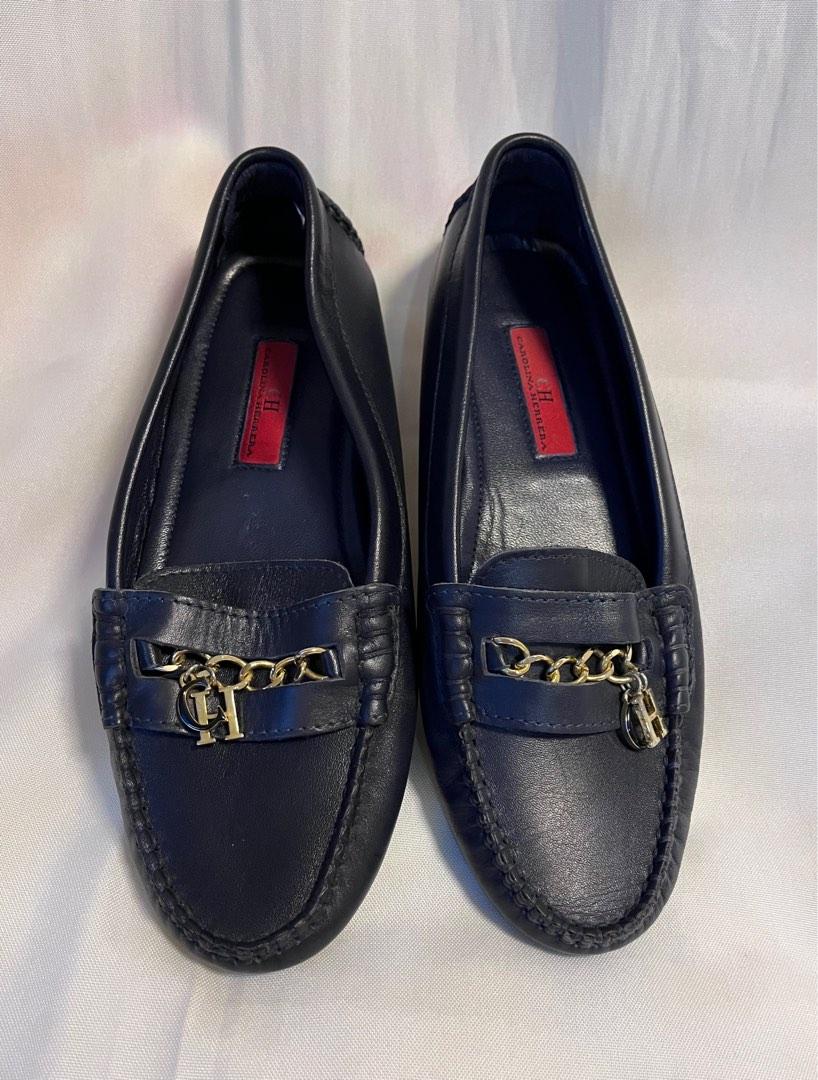 Original CH Carolina Herrera Navy Blue Leather Chain Detail