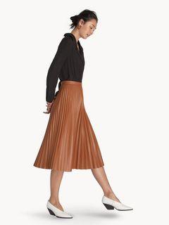 POMELO Faux Leather Pleat Skirt - Brown