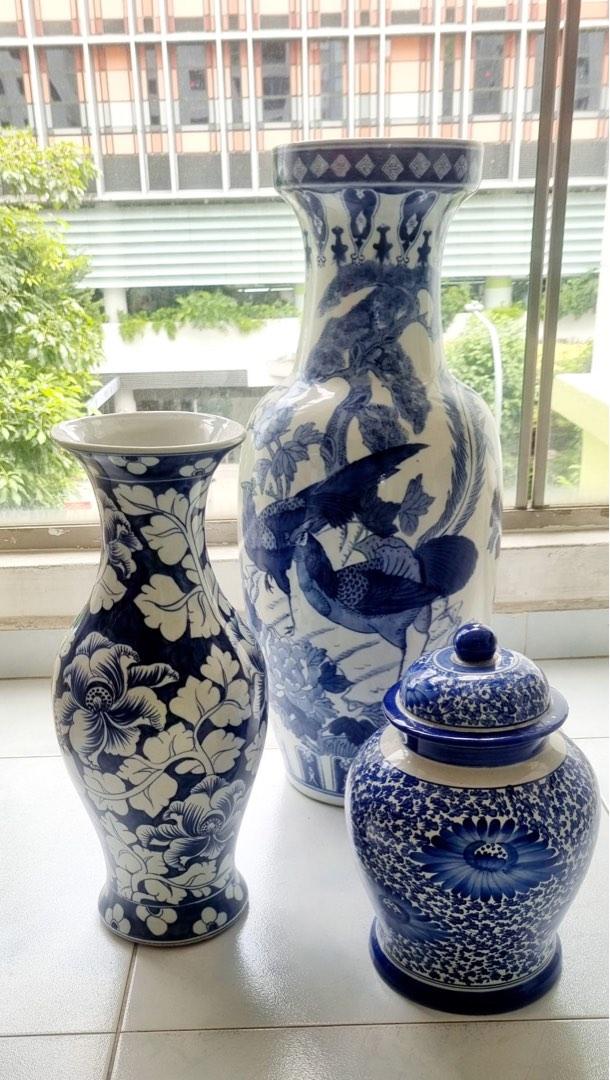 Set of 3 blue & white vases, Furniture & Home Living, Home Decor, Vases