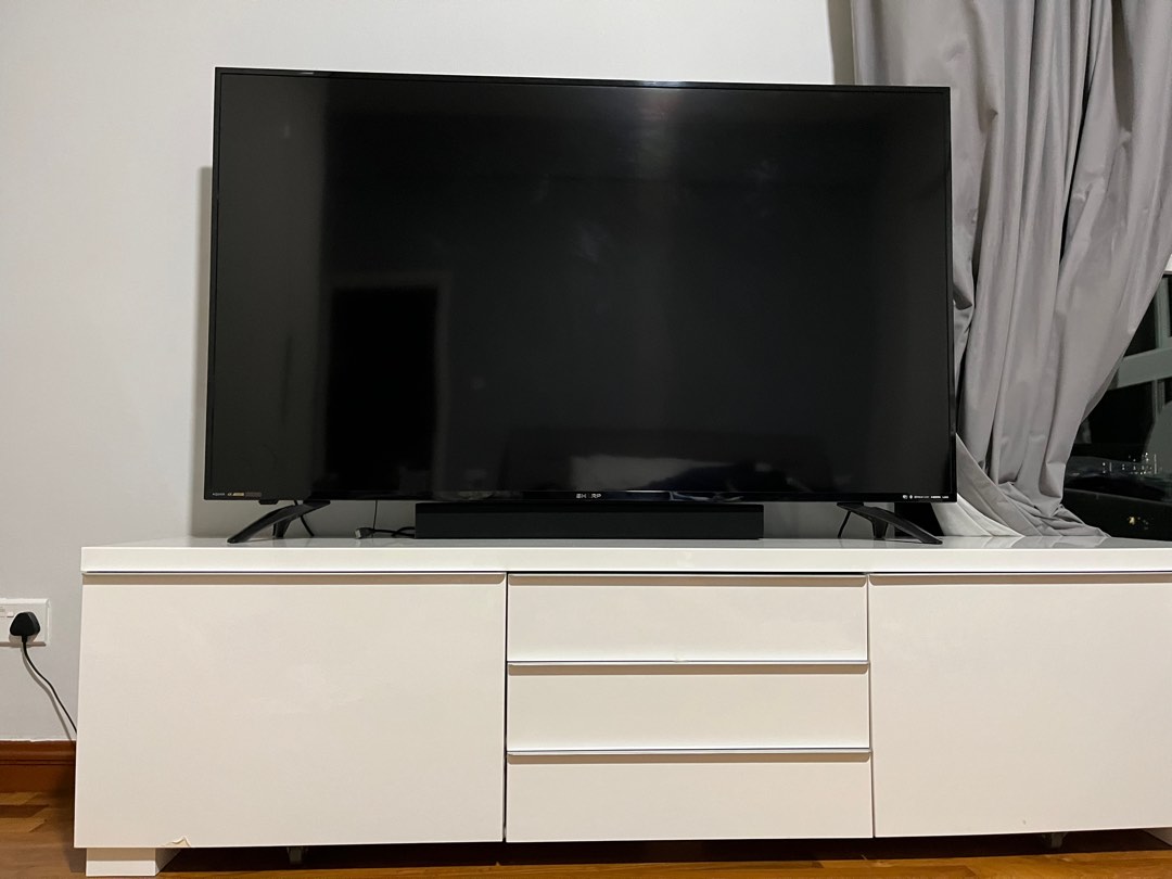 Sharp 60 inch TV with ikea TV console and Samsung sound bar, TV & Home ...