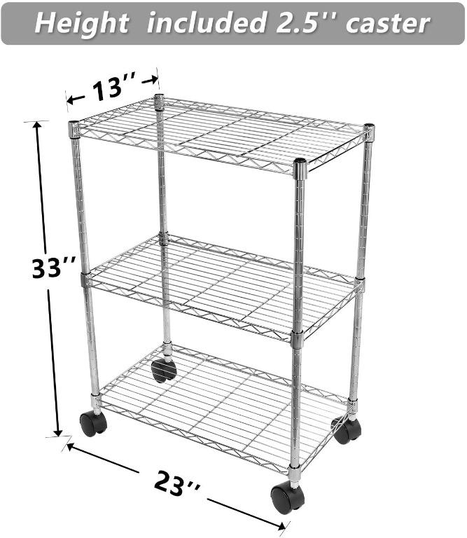 Simple Deluxe Heavy Duty 3Shelf Shelving with Wheels, Adjustable