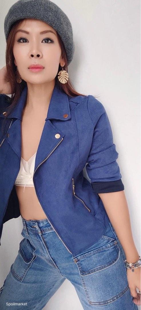 Electric blue top biker jacket