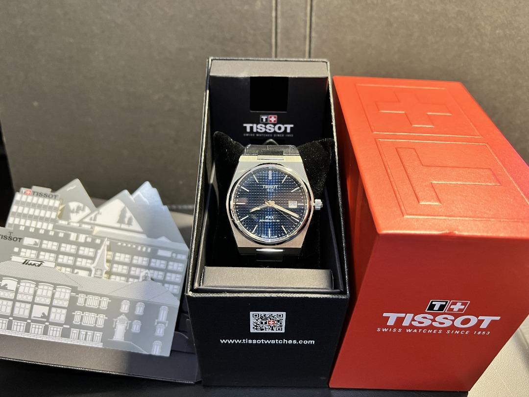 TISSOT PRX POWERMATIC 80 皮革錶帶款, 名牌精品, 精品手錶在旋轉拍賣