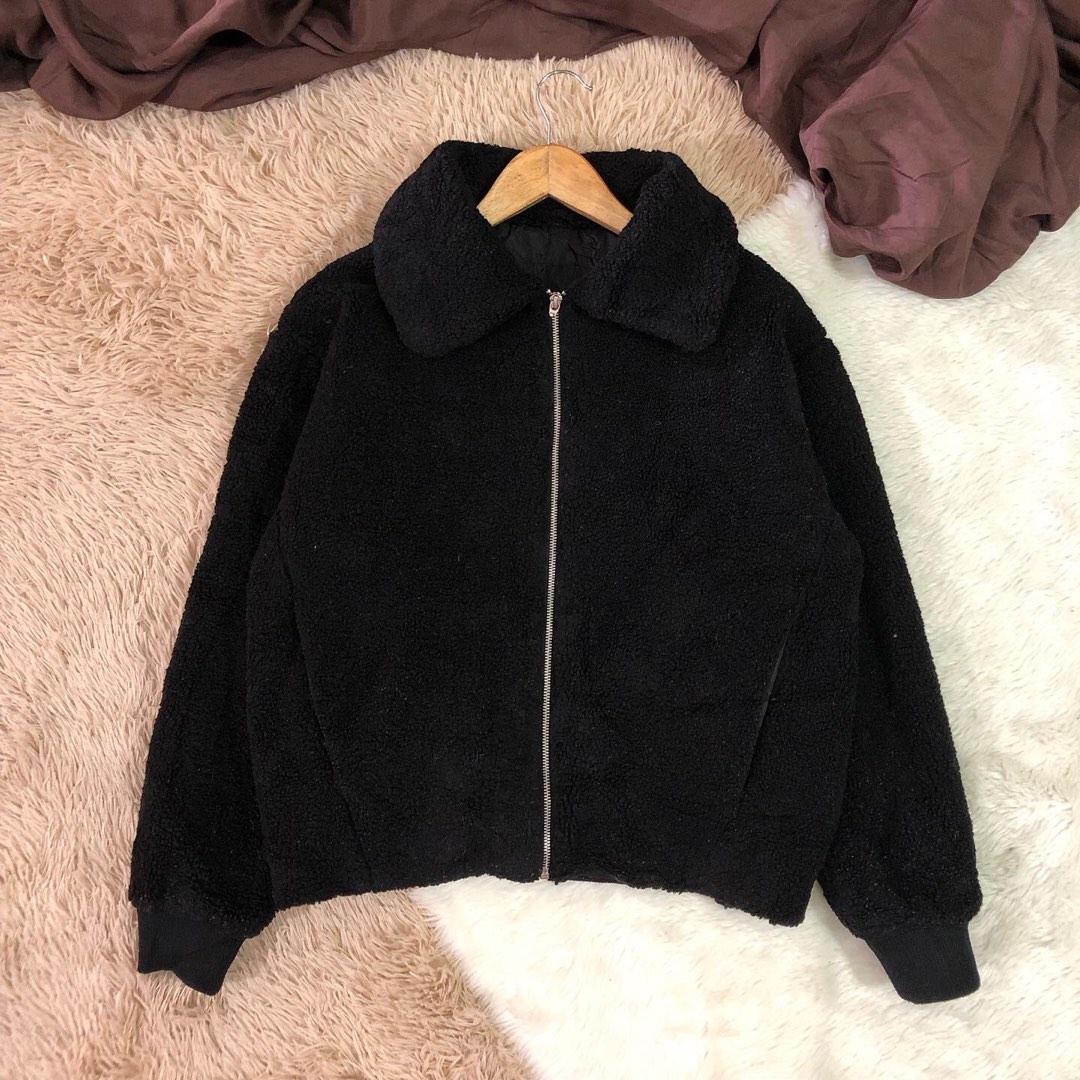 Uniqlo black teddy coat shop