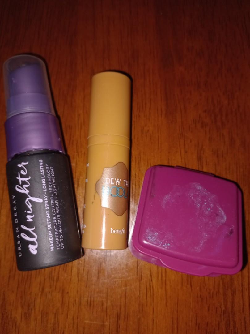 Urban decay and benefit make up (Category: Makeup) located in Manila. Submitted by pear_l (Listing ID 1193618709, Image 2). Description: For sale. RFS: Decluttering All brand new but no box. Expiration starts once used. Take all for Php 950 only. Individual price is Php 400. 1. Hoola benefit bronzer (nagfade lang ung logo sa harap but never been used) 2. Urban decay all nighter long lasting make-up spray (15ml) 3. Benefit soft matte liquid bronze