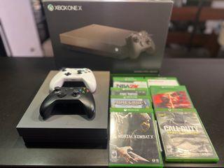XBOX ONE X 1TB WITH BOX, 2ORIG CONTROLLERS, 7 GAMES