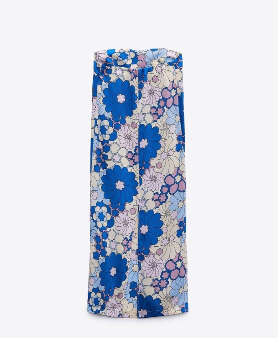 Zara floral print satin midi dress, Women's Fashion, Dresses & Sets