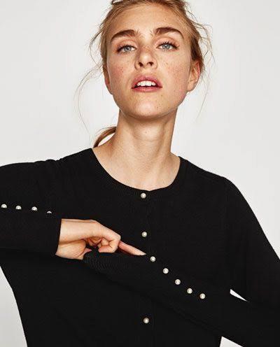 Zara knit cardigan shop with faux pearl button