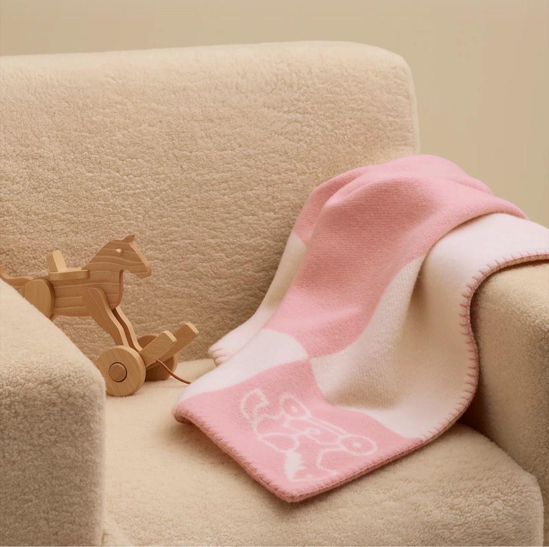 折扣出 Hermès Avalon blanket pink/blue 140*100cm/愛馬仕童毯粉紅色，粉藍色