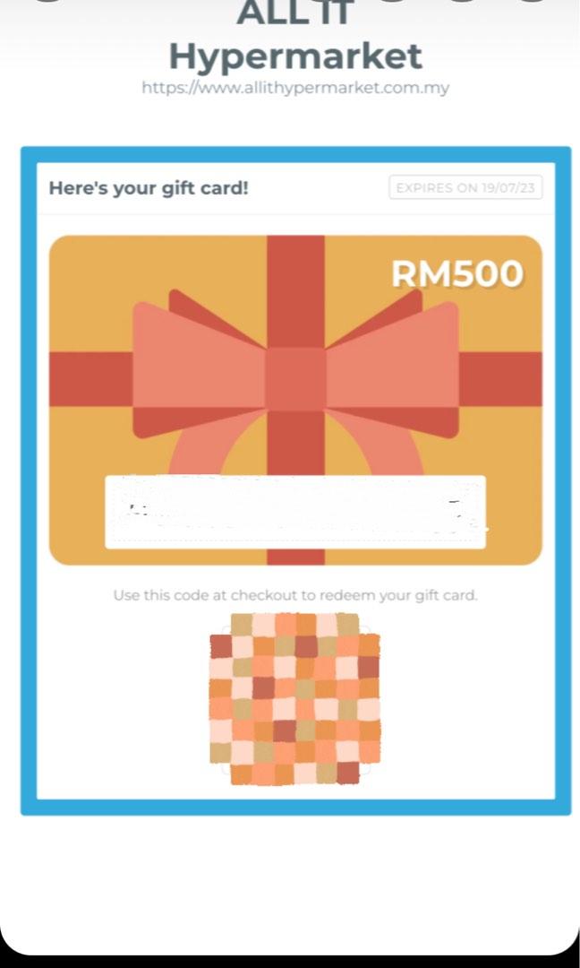 ALL IT HYPERMARKET GIFT CARD worth RM500, Tickets & Vouchers ...