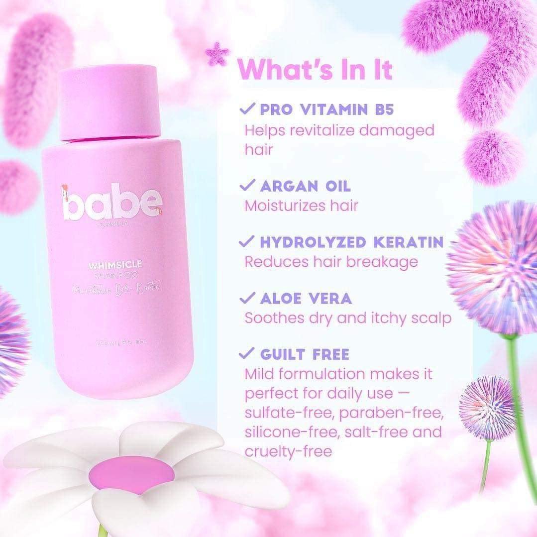 BABE (Shampoo and Conditioner) (Category: Bath) located in Taguig. Submitted by stoked08 (Listing ID 1193864762, Image 2). Description: Babe Shampoo Nectar Babe Conditioner Nectar *What's In It -PRO VITAMIN B5 Helps revitalize damaged hair -ARGAN OIL Moisturizes hair -HYDROLYZED KERATIN Reduces hair breakage -ALOE VERA Soothes dry and itchy scalp -GUILT FREE Mild formulation makes it perfect for daily use sulfate-free, paraben-free, silicone-free