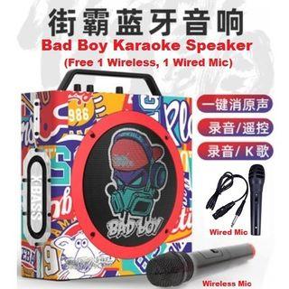 Bad Boy Portable Karaoke Speaker with 1 Wireless and 1 Wired Microphone