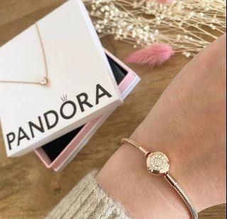 ⭐BIG SALE⭐PANDORA AUTH ROSEGOLD CROWN CLASP SMOOTH BRACELET -2200// ELEVATED HEART NECKLACE ADJUSTABLE 16-17-18INCHES -1700