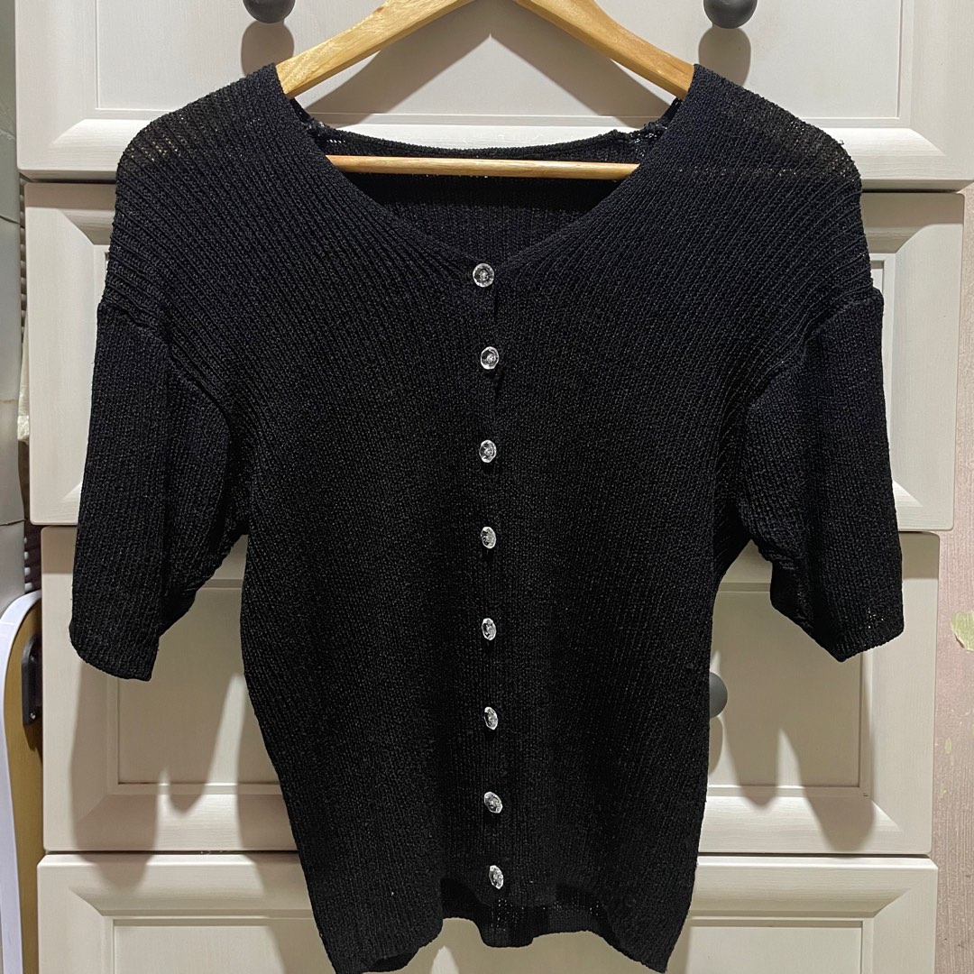 Black Knitted See-through Top, Women's Fashion, Tops, Blouses on Carousell