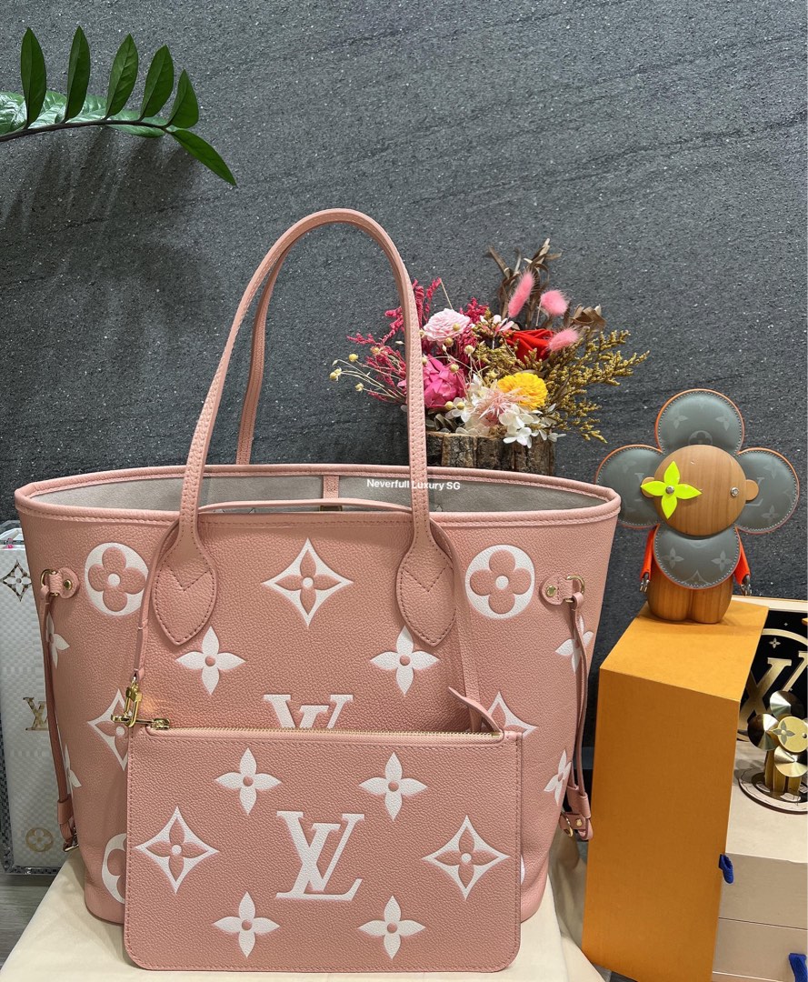 Louis Vuitton, Bags, Louis Vuitton Empreinte Monogram Giant Neverfull Mm  Trianon Pink Cream