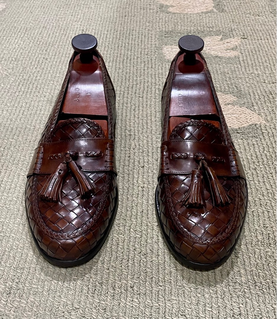 Bragano Woven Leather Tassel Loafers 