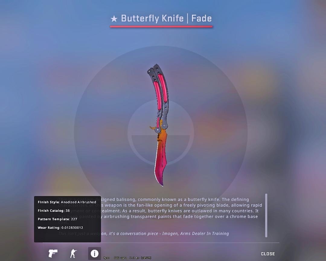 CSGO Butterfly Knife Fade 96.3 0.012 fv, Video Gaming, Gaming