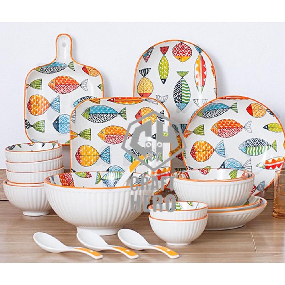 Funky Fish Collections Dinnerware Plate Bowl Spoon Set