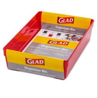 GLAD Plastic Large Organizer Drawer Storage Tray Supplies   Red  Bin Tray Non Slip Feet 