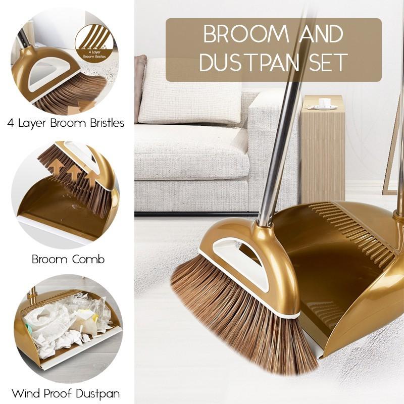 Golden Colour Dustpan + Broom Set, Furniture & Home Living, Cleaning