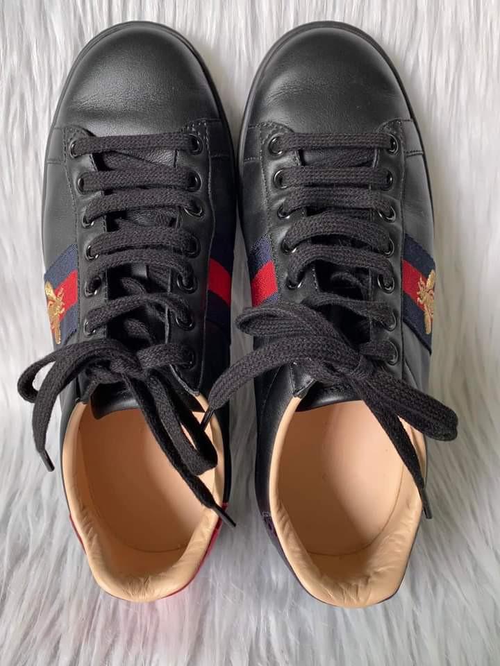 Gucci ace black on feet clearance