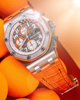 Handmade Hand-stitched Watch Strap in Orange Crocodile Leather For Audemars Piguet 42MM Royal Oak 26170ST Client’s Watch