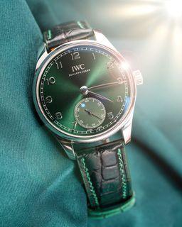 Handmade Hand-stitched Watch Strap in Ombre Green Crocodile Leather For Client’s IWC Watch