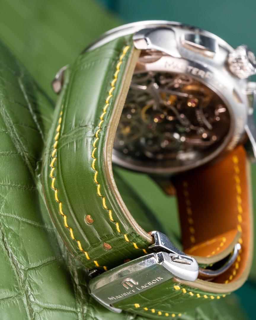 Handmade Hand stitched Watch Strap in Grass Green Crocodile