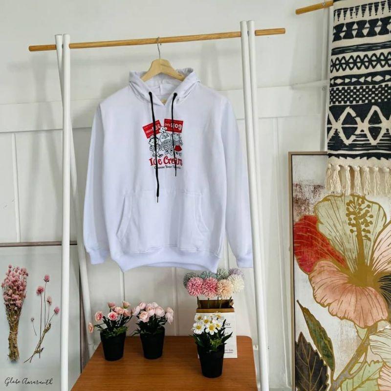 Hoodie Korea Ice Cream Hoodie White Fesyen Wanita Pakaian