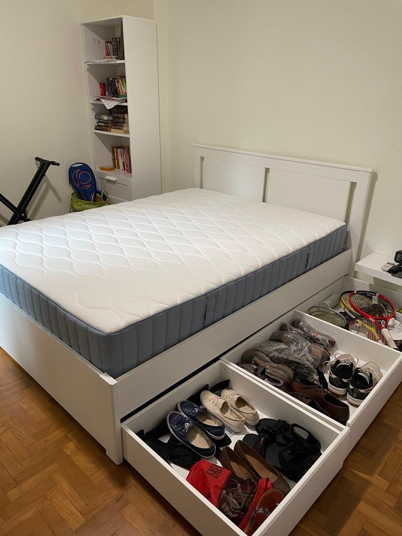 IKEA songesand queen bed with 2 drawers, Furniture & Home Living