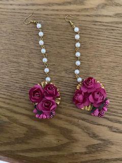 Magenta rose & pearl earrings