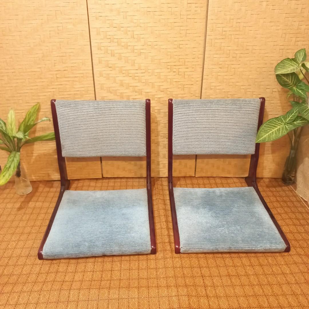 Pair of wooden floor chair legless tatami folding chair, Furniture & Home Living, Furniture