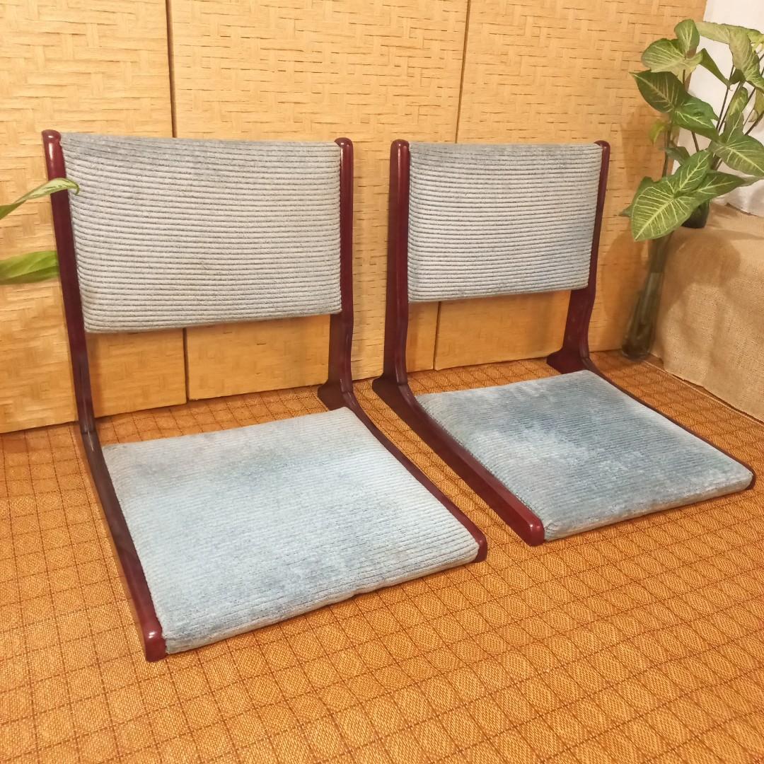 Pair of wooden floor chair legless tatami folding chair, Furniture & Home Living, Furniture