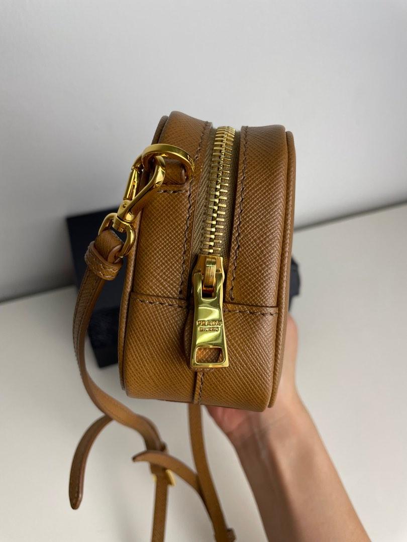 PRADA Saffiano Mini Camera Crossbody Bag Caramel 326129